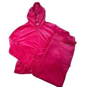 Juicy Couture Velour Tracksuit Set Pink Zip Hoodie XL & Pants L Y2K Rhinestone